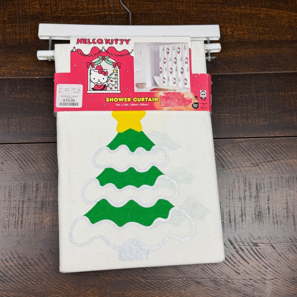 Hello Kitty Christmas Holiday Shower Curtain White 72x72 Sanrio Kawaii Decor NEW